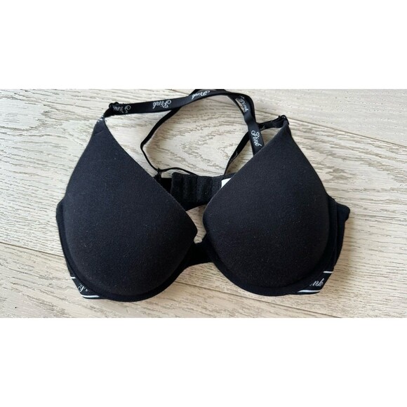 PINK Victoria's Secret Black With Logo “Wear Everywhere” Push Up Bra 34C - Picture 8 of 9